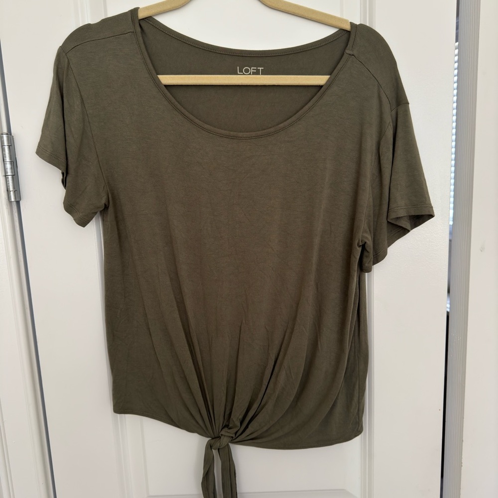 LOFT Olive Green Tie-Front Top